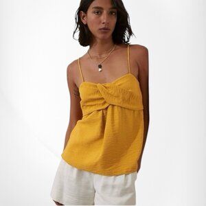 Banana Republic Twisted Top Golden Yellow Crinkle Fabric Adjustable Straps Small